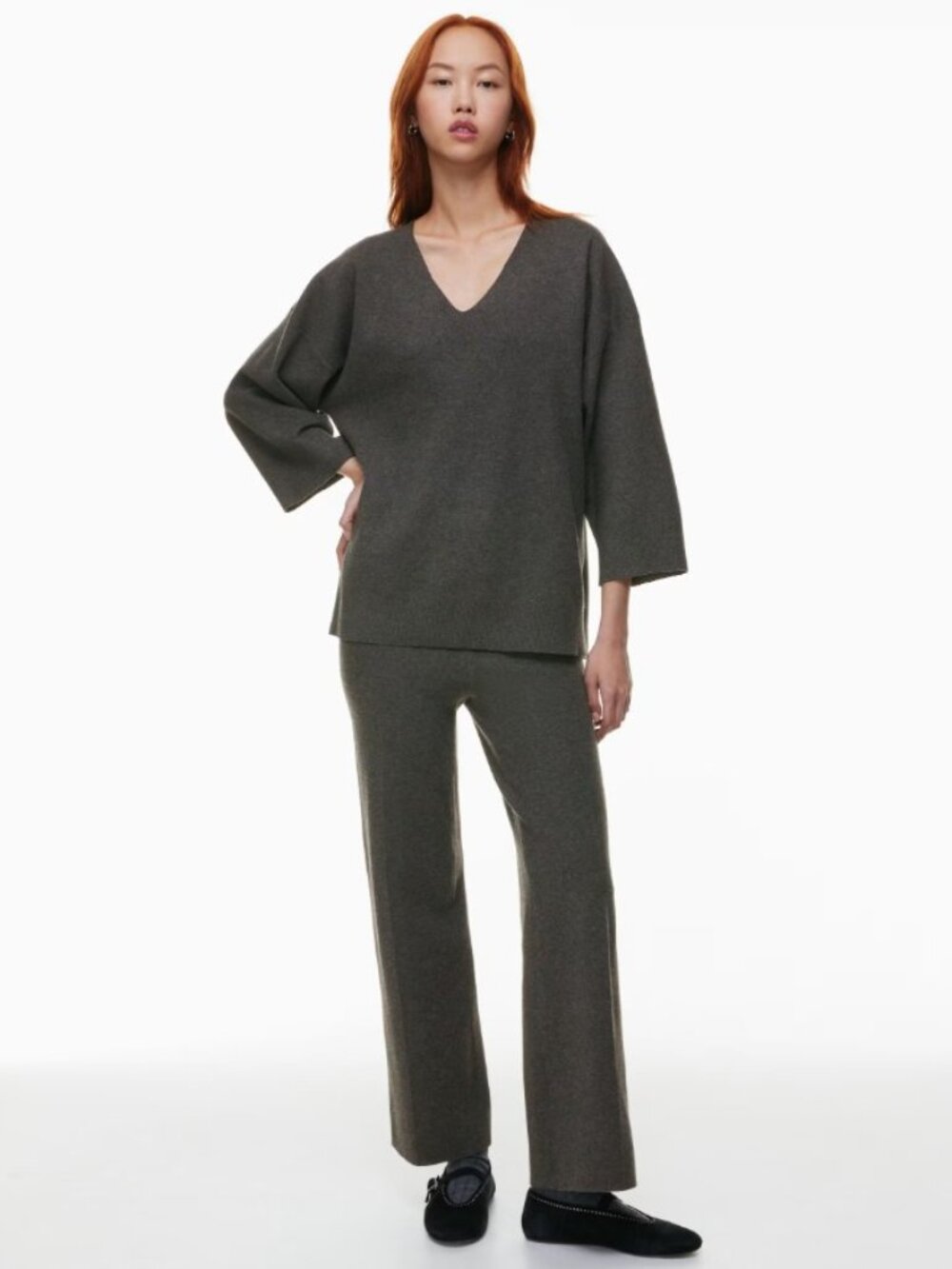 Aritzia Wilfred Free Souvenir Sweater Oversized V-Neck Ribbed Sz 1 Minimalist